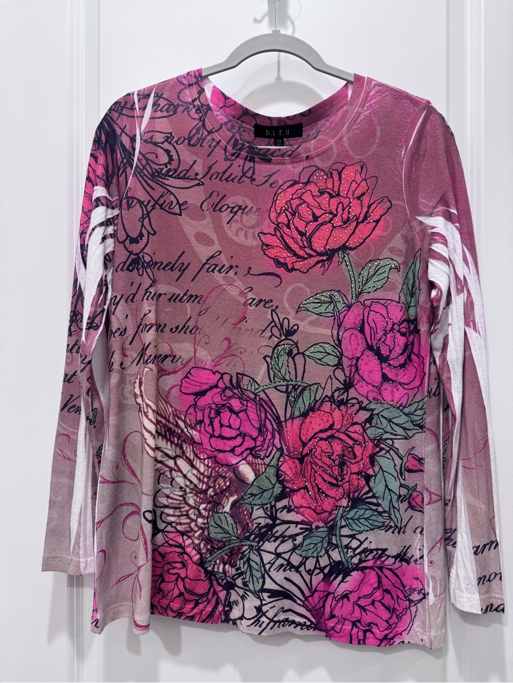 B.L.E.U. Pink Floral Script Long-Sleeve Tee